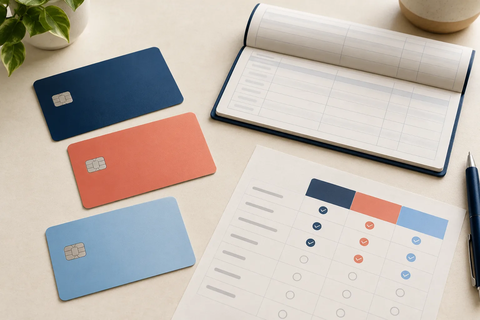 Unbranded secured cards and a side-by-side account comparison worksheet
