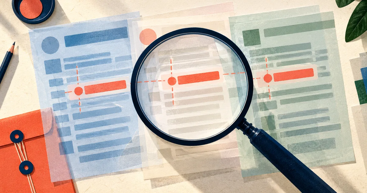 Three credit reports aligned under a magnifier for a field-level accuracy check