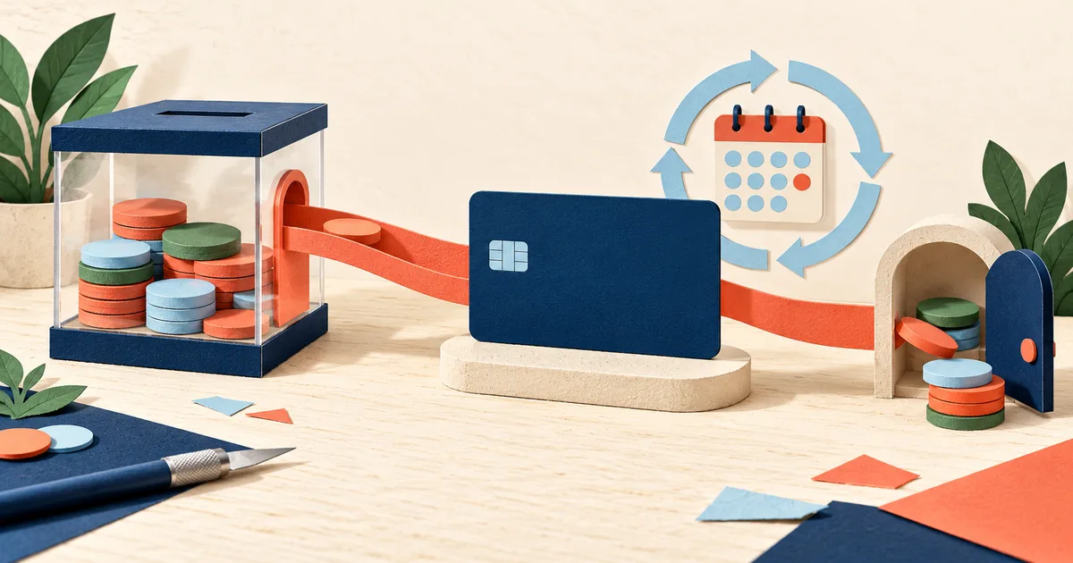 A protected deposit connected to a secured card, statement cycle, and exit gate